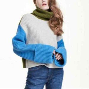 H&M Color Block Turtleneck Sweater Wool and Cashmere